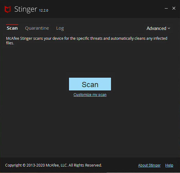Immagine pubblicata in relazione al seguente contenuto: Free Antivirus & Antimalware Utilities: McAfee Stinger 12.2.0.138 | Nome immagine: news31212_McAfee-Stinger-Screenshot_1.png