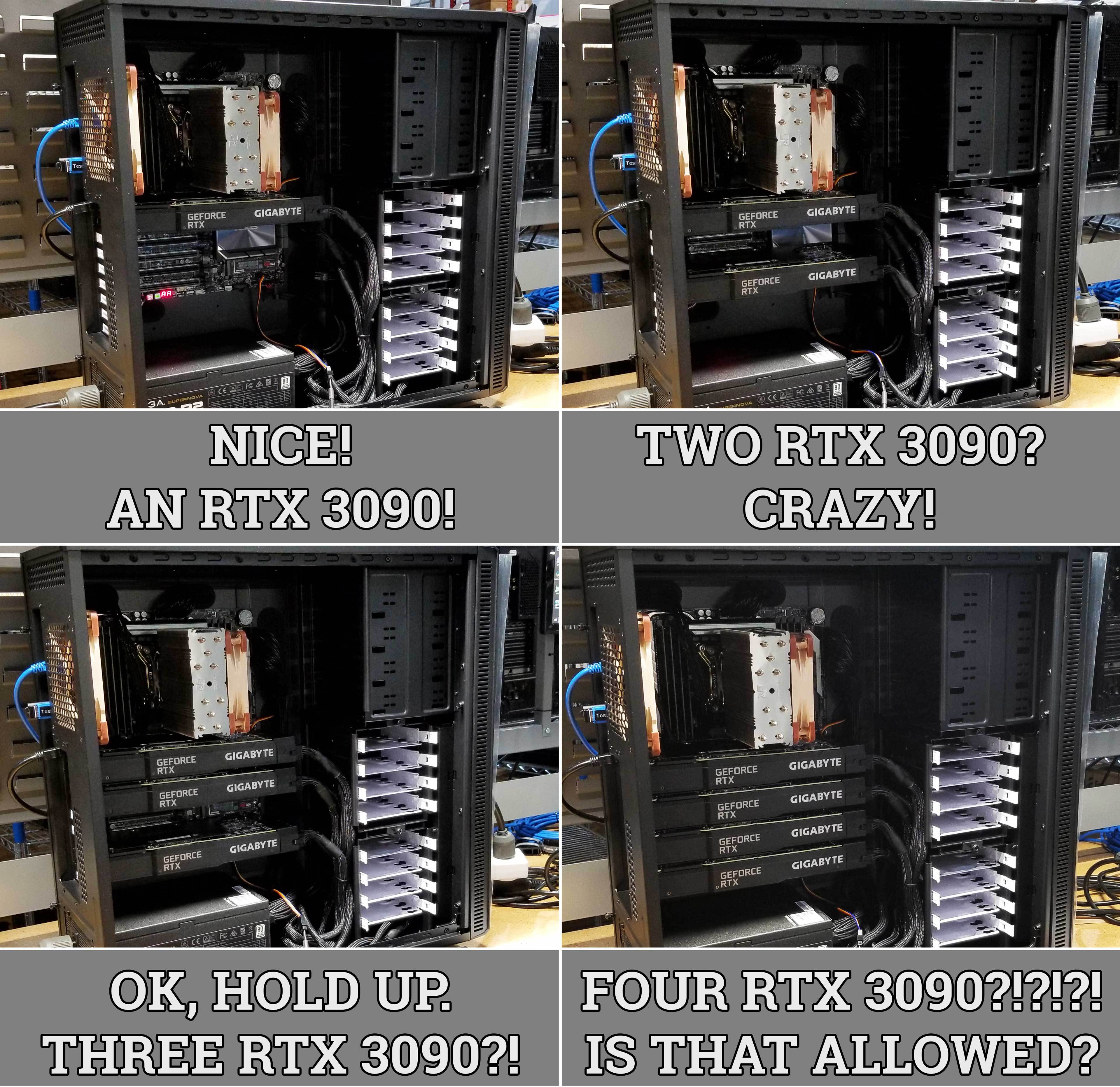 Media asset in full size related to 3dfxzone.it news item entitled as follows: Quattro NVIDIA GeForce RTX 3090 testate con una CPU Intel Xeon W-2255 | Image Name: news31252_Puget-Systems-NVIDIA-GeForce-RTX-3090_2.jpg