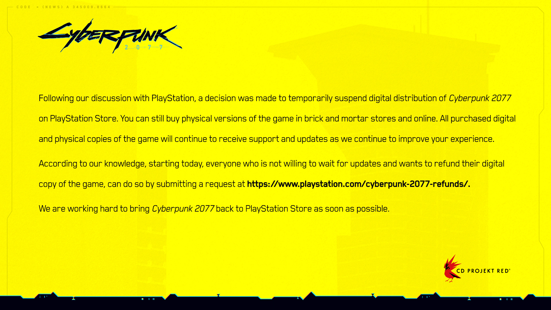 Media asset in full size related to 3dfxzone.it news item entitled as follows: Cyberpunk 2077 rimosso dal PlayStation Store e rimborsi per gli acquirenti | Image Name: news31461_Cyberpunk-2077-PlayStation-Store_2.jpg