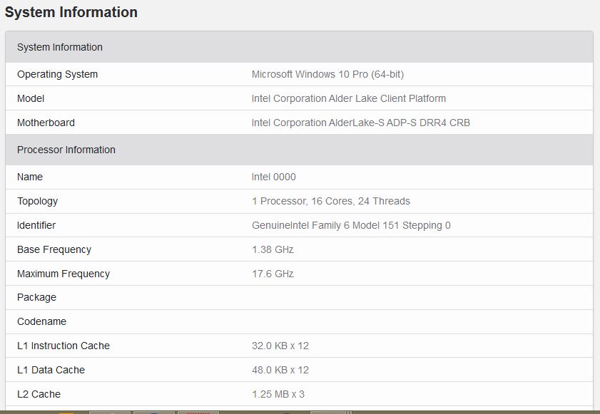 Media asset in full size related to 3dfxzone.it news item entitled as follows: Una CPU Alder Lake-S di Intel con architettura big.LITTLE testata con Geekbench | Image Name: news31497_Intel-Alder-Lake-S-Geekbench_1.jpg