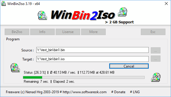 Immagine pubblicata in relazione al seguente contenuto: WinBin2Iso 4.44 converte i file immagine dal formato BIN al formato ISO | Nome immagine: news31520_WinBin2Iso-Screenshot_1.png