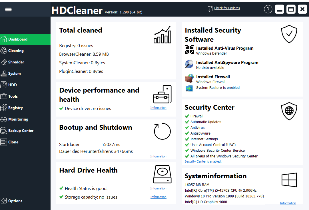 Immagine pubblicata in relazione al seguente contenuto: HDCleaner 1.325 ripulisce drive di storage e registro di configurazione | Nome immagine: news31568_HDCleaner-Screenshot_1.png