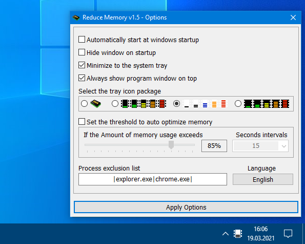 Media asset in full size related to 3dfxzone.it news item entitled as follows: Reduce Memory 1.5 aumenta la memoria RAM disponibile e le prestazioni del PC | Image Name: news31832_Reduc-Memory-Screenshot_2.png