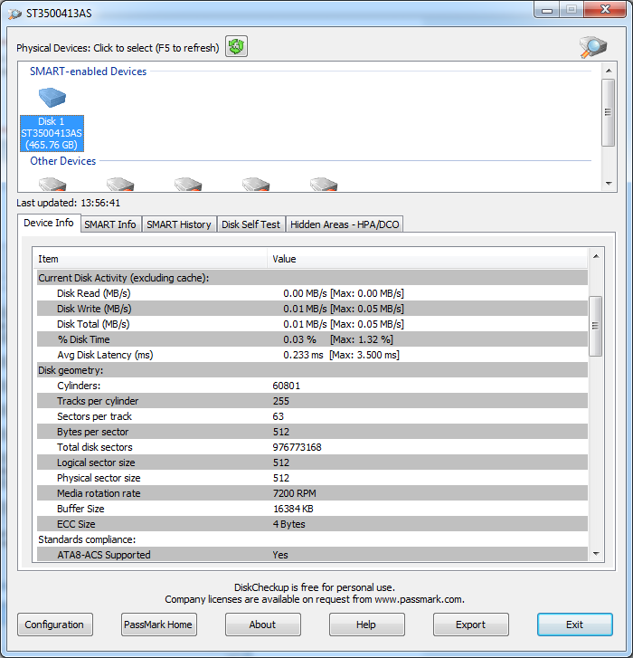 Immagine pubblicata in relazione al seguente contenuto: Free S.M.A.R.T. Hard Drive Utilities: Passmark DiskCheckup 3.5 build 1000 | Nome immagine: news31963_DiskCheckup-Screenshot_1.png