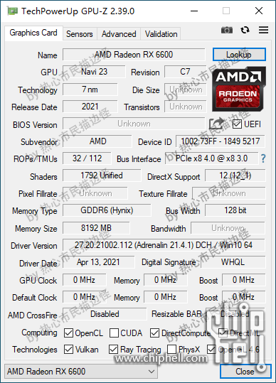 Immagine pubblicata in relazione al seguente contenuto: E' gi tempo di screenshot di GPU-Z con le Radeon RX 6600 XT e Radeon RX 6600 | Nome immagine: news32057_GPU-Z-Radeon-RX-6600-Screenshot_1.png