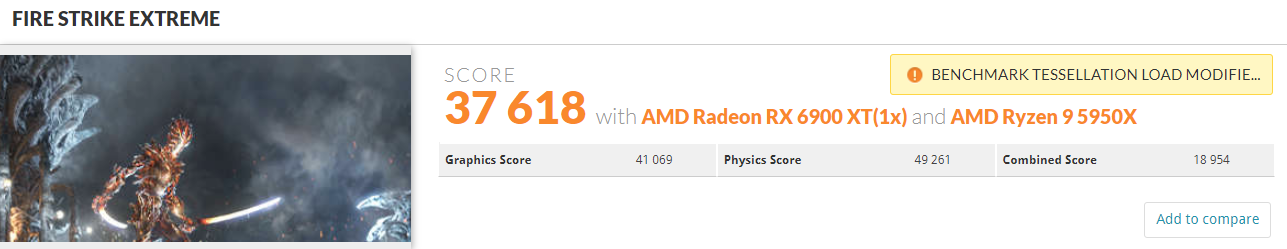 Media asset in full size related to 3dfxzone.it news item entitled as follows: Score da record con FireStrike per una Radeon RX 6900 XT con GPU a 3.3GHz | Image Name: news32068_Radeon-RX-6900-XT-3DMark-FireStrike-Extreme_1.png