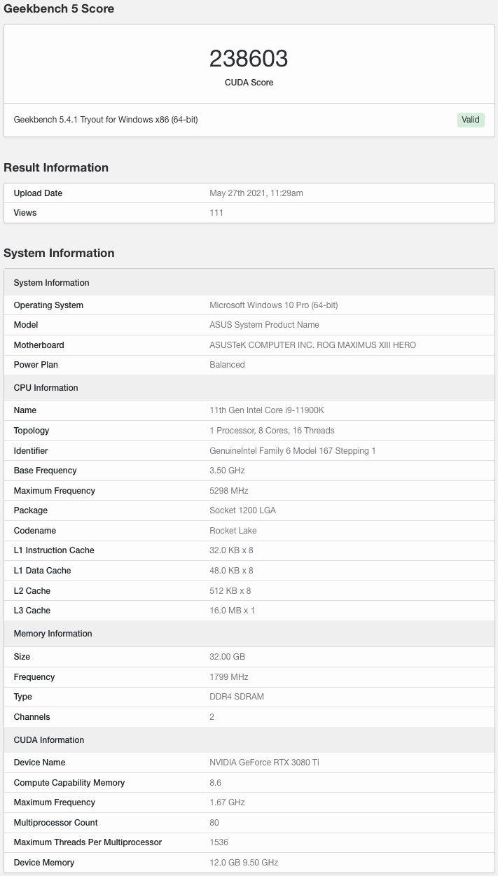 Immagine pubblicata in relazione al seguente contenuto: La Geforce RTX 3080 Ti gi testata con Ashes of the Singularity e Geekbench | Nome immagine: news32113_Geforce-RTX-3080-Ti-Benchmark_2.png