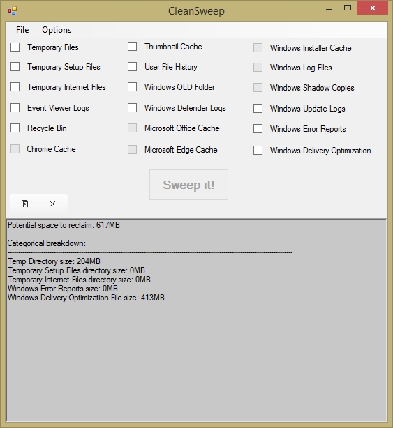 Immagine pubblicata in relazione al seguente contenuto: CleanSweep 2.0.8.1 elimina file temporanei, file di log e report sugli errori | Nome immagine: news32245_CleanSweep-Screenshot_1.jpg