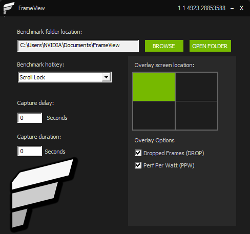 Immagine pubblicata in relazione al seguente contenuto: FrameView 1.2 di NVIDIA misura frame rate e consumo di potenza delle GPU | Nome immagine: news32351_NVIDIA-FrameView-Screenshot_1.png