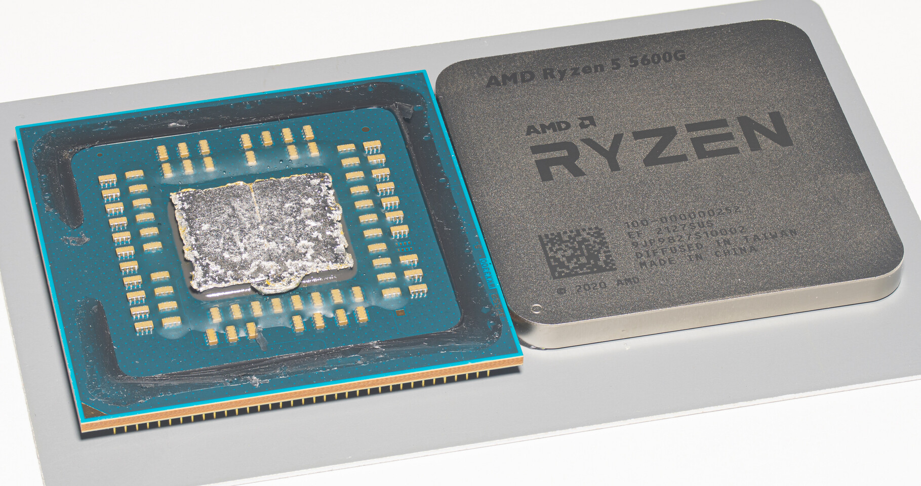 Immagine pubblicata in relazione al seguente contenuto: Foto in alta risoluzione del die della APU AMD Ryzen 5 5600G dopo il delidding | Nome immagine: news32360_AMD-Ryzen-5-5600G_1.JPG