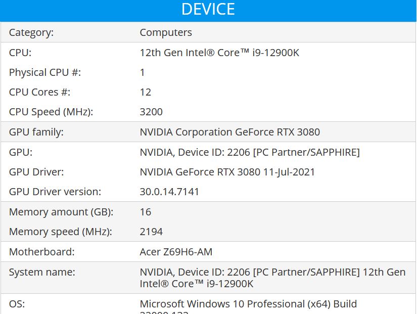 Immagine pubblicata in relazione al seguente contenuto: Un sample della CPU Alder Lake Core i9-12900K di Intel testato con BaseMark | Nome immagine: news32363_Intel-Core-i9-12900K-BaseMark_1.JPG