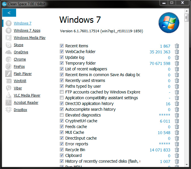 Media asset in full size related to 3dfxzone.it news item entitled as follows: Clean Space 7.52 libera spazio sui dischi e protegge la privacy dell'utente | Image Name: news32474_Clean-Space-Screenshot_1.jpg