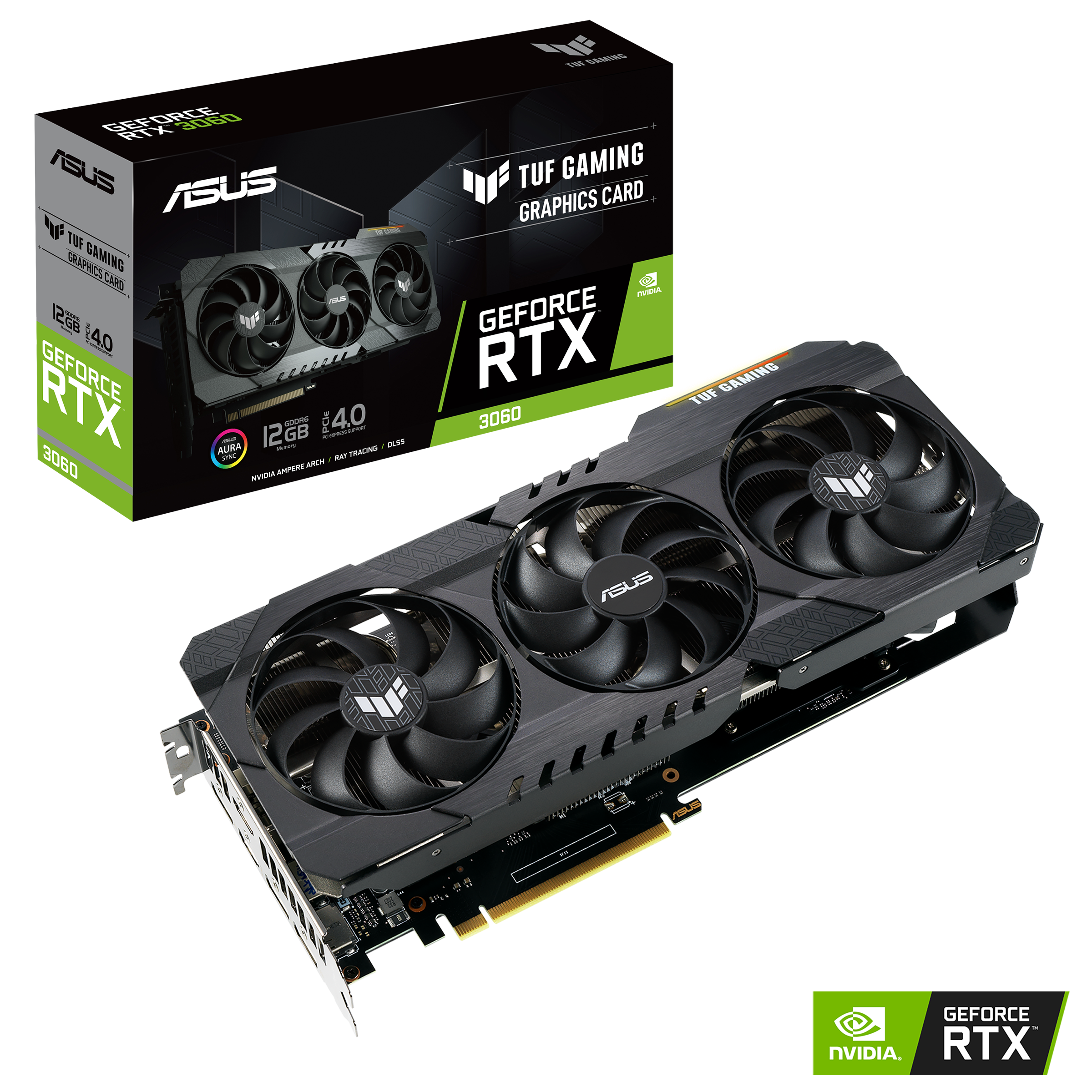 Immagine pubblicata in relazione al seguente contenuto: NVIDIA realizza una GeForce RTX 3060 con la GPU (depotenziata) della RTX 3070 | Nome immagine: news32483_ASUS-TUF-Gaming-GeForce-RTX-3060-12GB-GDDR6_1.png