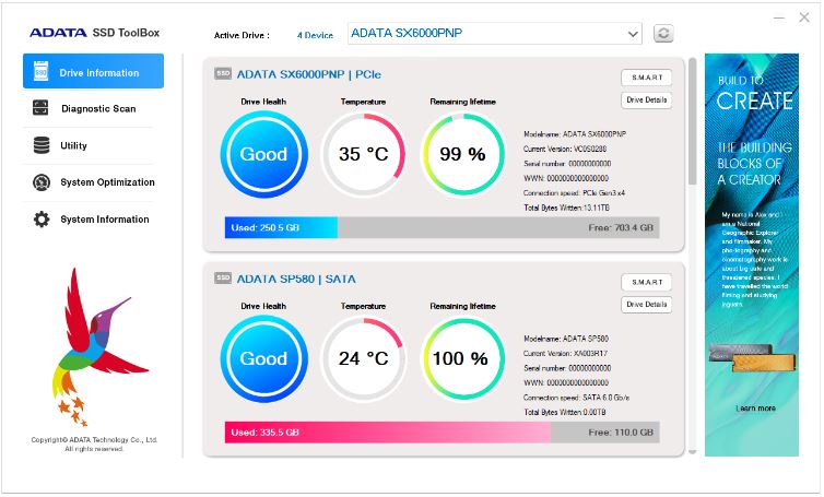 Media asset in full size related to 3dfxzone.it news item entitled as follows: Free SSD Infomation & Setup Utilities: ADATA SSD ToolBox 4.1.1 | Image Name: news32500_ADATA-SSD-ToolBox_screenshot_1.jpg