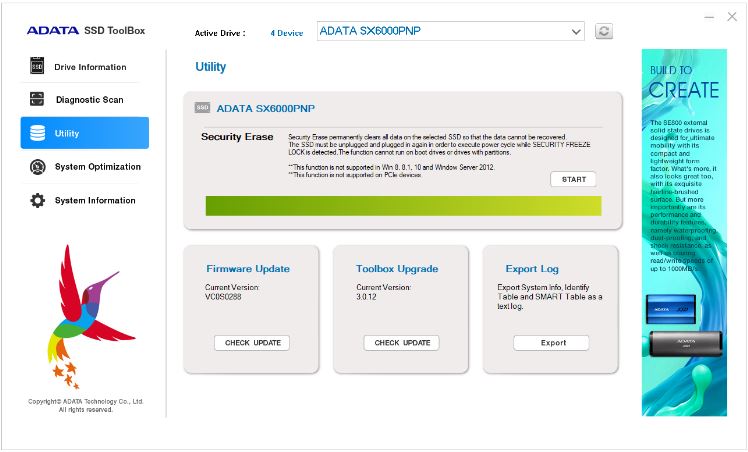 Immagine pubblicata in relazione al seguente contenuto: Free SSD Infomation & Setup Utilities: ADATA SSD ToolBox 4.1.1 | Nome immagine: news32500_ADATA-SSD-ToolBox_screenshot_2.jpg