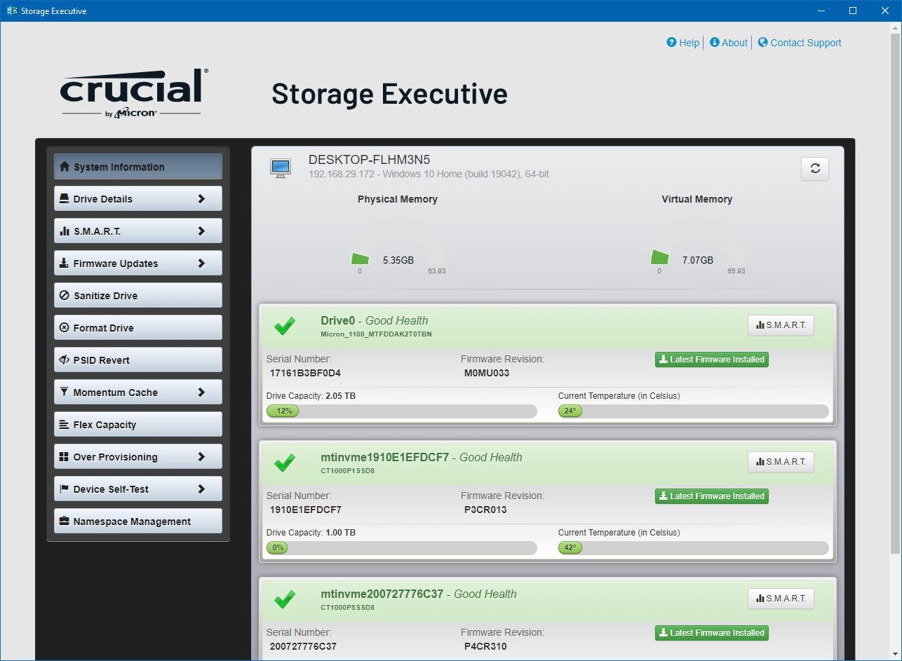 Media asset in full size related to 3dfxzone.it news item entitled as follows: Crucial Storage Executive 7.07 monitora, aggiorna e ottimizza i drive SSD | Image Name: news32514_Crucial-Storage-Executive-Screenshot_1.jpg