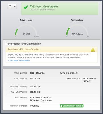 Media asset in full size related to 3dfxzone.it news item entitled as follows: Crucial Storage Executive 7.07 monitora, aggiorna e ottimizza i drive SSD | Image Name: news32514_Crucial-Storage-Executive-Screenshot_2.jpg