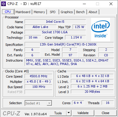 Risorsa grafica - foto, screenshot o immagine in genere - relativa ai contenuti pubblicati da unixzone.it | Nome immagine: news32618_CPU-Z-Core-i5-12600K_1.jpg