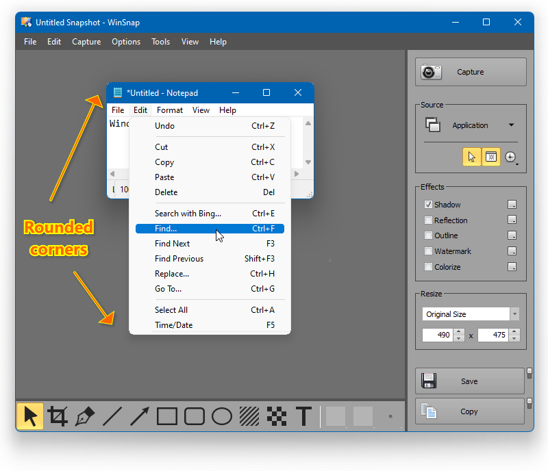 Media asset in full size related to 3dfxzone.it news item entitled as follows: Screenshots Capture Utilities: WinSnap 5.3.0 - Microsoft Windows 11 Ready | Image Name: news32634_WinSnap-Screenshot_1.png