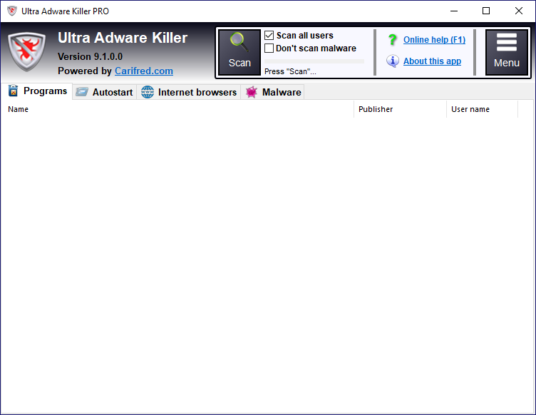 Immagine pubblicata in relazione al seguente contenuto: Ultra Adware Killer 10.6.0.0 rimuove gli adware dai Web browser per Windows | Nome immagine: news33076_Ultra-Adware-Killer_Screenshot_1.png