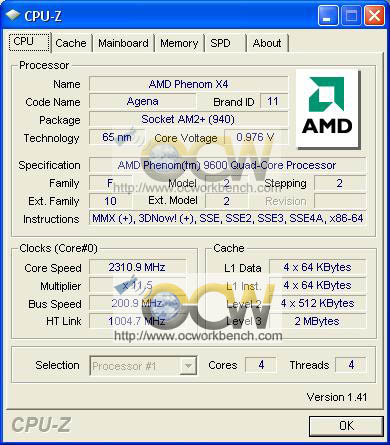 Immagine pubblicata in relazione al seguente contenuto: Foto e feature by CPU-Z del processore Phenom X4 di AMD | Nome immagine: news6019_2.jpg