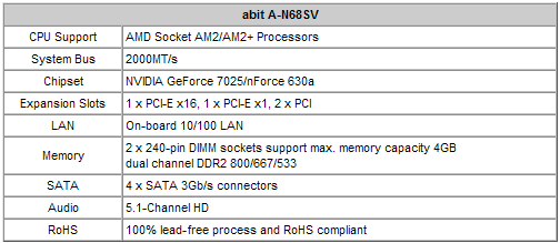 Media asset in full size related to 3dfxzone.it news item entitled as follows: Abit lancia la motherboard A-N68SV per cpu AM2 e AM2+ | Image Name: news6326_2.png