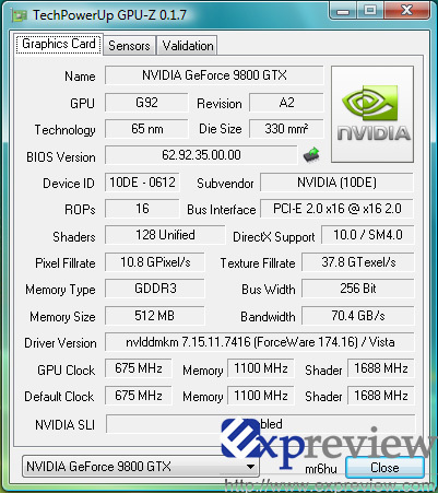 Media asset in full size related to 3dfxzone.it news item entitled as follows: NVIDIA GeForce 9800 GTX, 14014 punti con 3DMark06 | Image Name: news6924_1.jpg