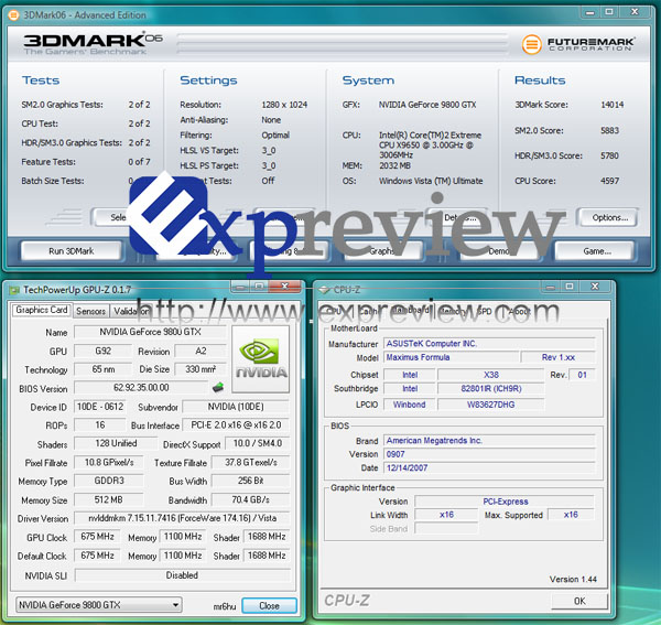 Media asset in full size related to 3dfxzone.it news item entitled as follows: NVIDIA GeForce 9800 GTX, 14014 punti con 3DMark06 | Image Name: news6924_2.jpg