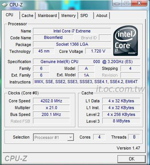Immagine pubblicata in relazione al seguente contenuto: Una cpu Core i7 965 XE di Intel overclocked fino a 4.2GHz | Nome immagine: news8785_1.jpg