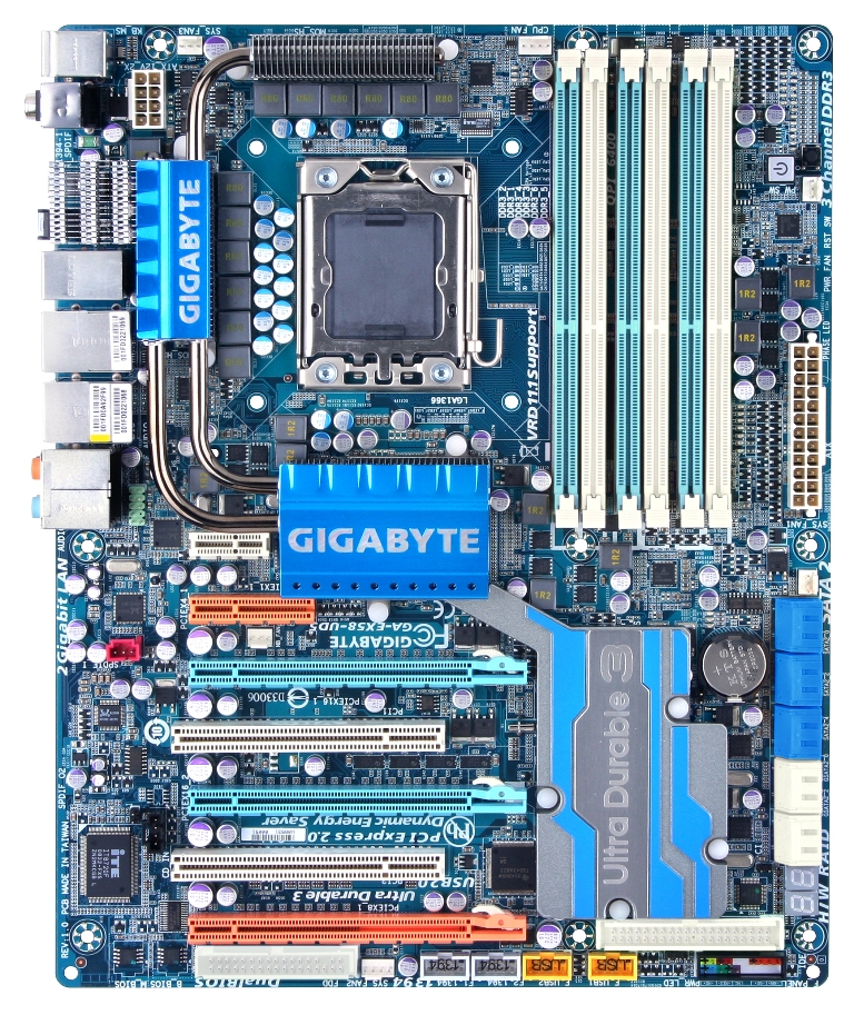 Media asset in full size related to 3dfxzone.it news item entitled as follows: Foto della motherboard X58-UD5 Nehalem Ready di Gigabyte | Image Name: news8840_1.jpg