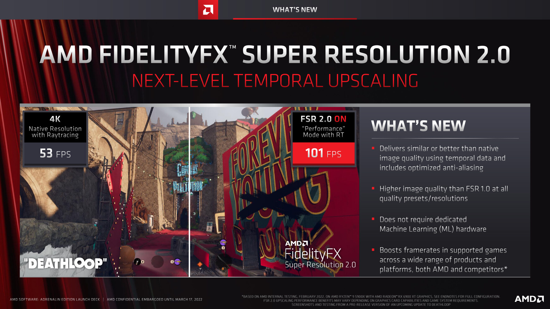 Immagine pubblicata in relazione al seguente contenuto: AMD rilascia il driver grafico Software: Adrenalin Edition 22.3.1 per FSR 2.0 | Nome immagine: news33094_AMD-FidelityFX-Super-Resolution_2.jpg