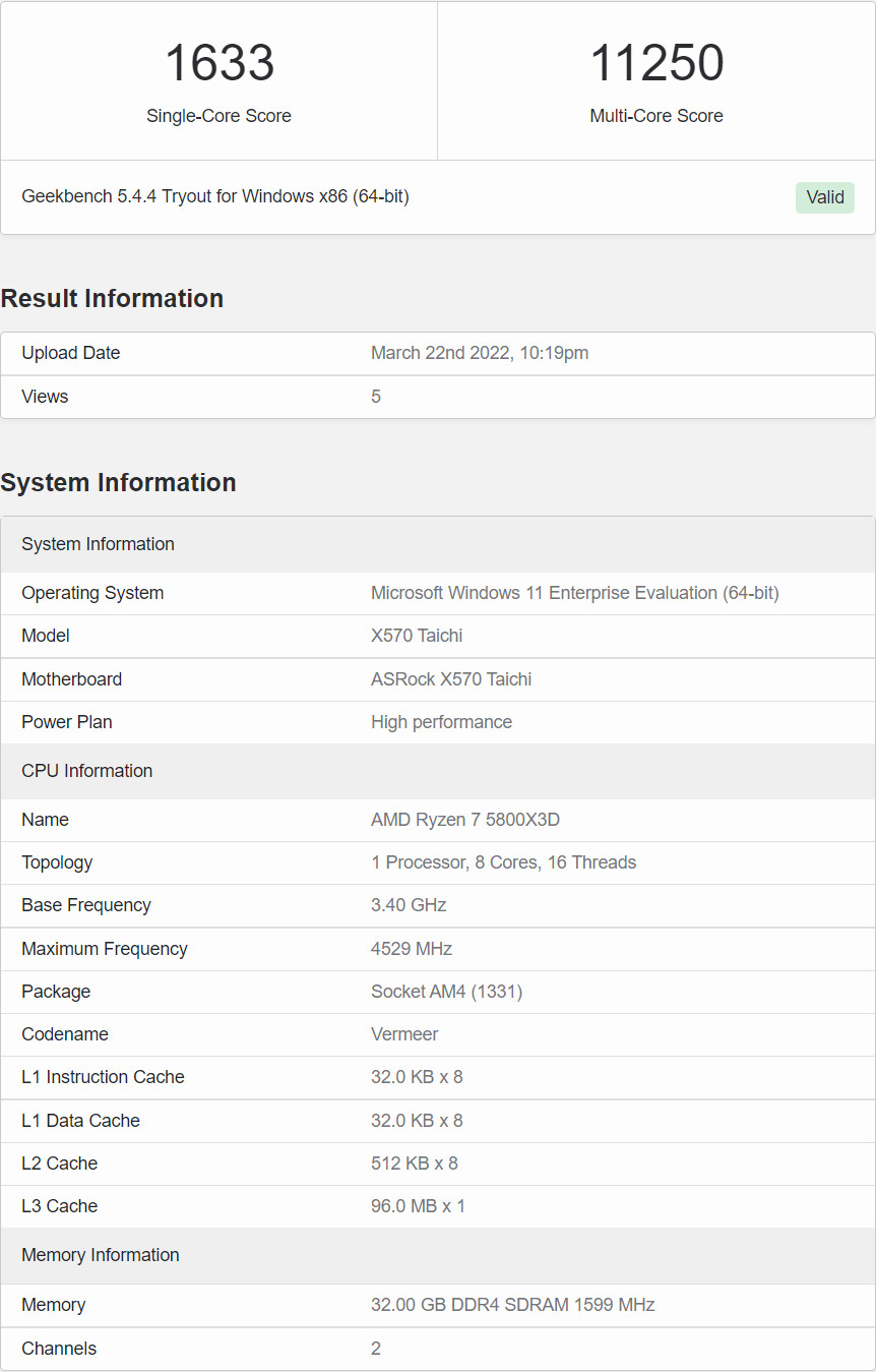 Media asset in full size related to 3dfxzone.it news item entitled as follows: Primi test con il benchmark Geekbench per la CPU Ryzen 7 5800X3D di AMD | Image Name: news33111_AMD-Ryzen-7-5800X3D_Geekbench_1.jpg