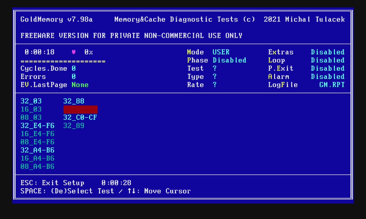 Immagine pubblicata in relazione al seguente contenuto: Free RAM Testing & Diagnostics Utilities: GoldMemory 7.98a (Freeware version) | Nome immagine: news33331_GoldMemory_Screenshot_1.jpg