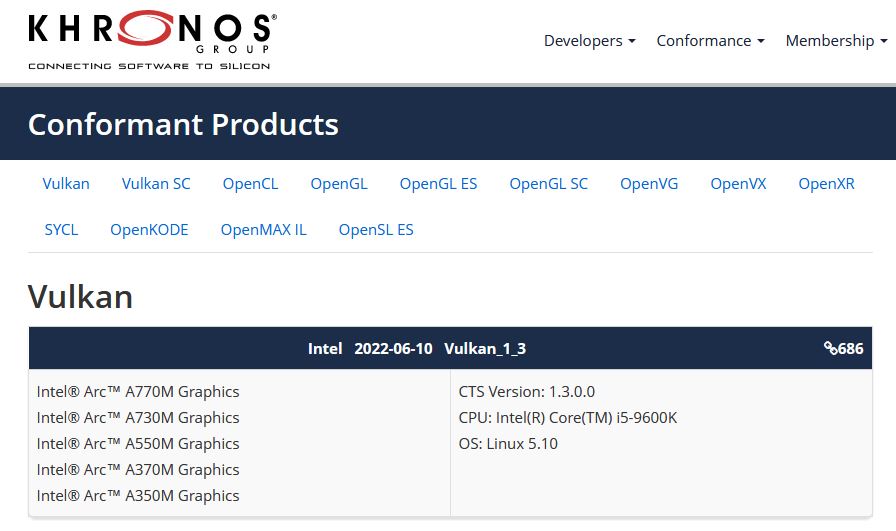 Immagine pubblicata in relazione al seguente contenuto: Le GPU Intel Arc supportano ufficialmente le librerie grafiche Vulkan 1.3 | Nome immagine: news33380_Intel-Arc-Vulkan_2.jpg