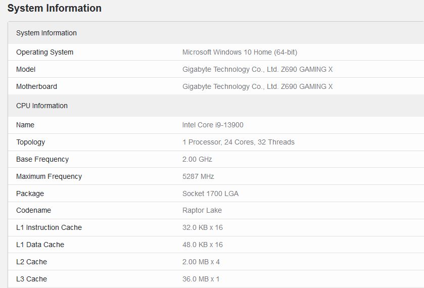 Media asset in full size related to 3dfxzone.it news item entitled as follows: Una CPU Intel Raptor Lake Core i9-13900 testata con il benchmark Geekbench 5.4.5 | Image Name: news33595_Intel-Core-i9-13900_Geekbench-5.4.5_1.jpg