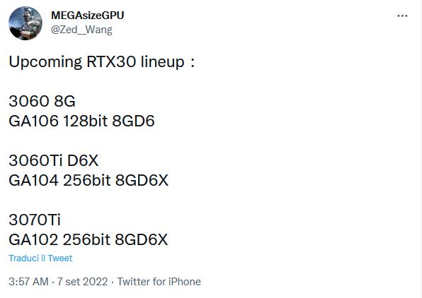 Immagine pubblicata in relazione al seguente contenuto: Non solo RTX 40: in arrivo GeForce RTX 3060 8GB e GeForce RTX 3060 Ti G6X | Nome immagine: news33648_Upcoming-RTX30-lineup_2.jpg