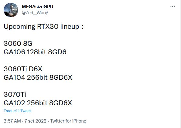 Immagine pubblicata in relazione al seguente contenuto: Non solo RTX 40: in arrivo GeForce RTX 3060 8GB e GeForce RTX 3060 Ti G6X | Nome immagine: news33648_Upcoming-RTX30-lineup_2.jpg