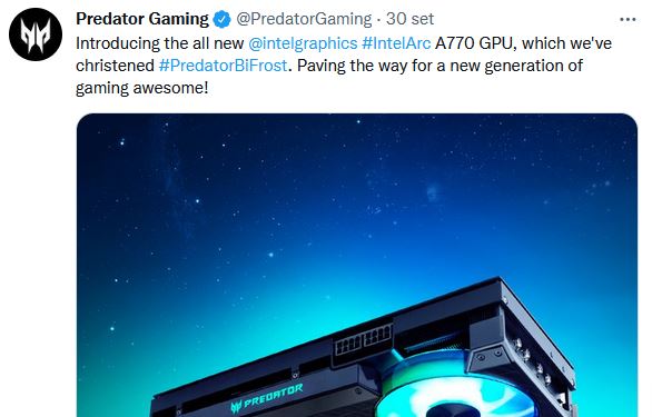Immagine pubblicata in relazione al seguente contenuto: Acer Gaming condivide una foto della video card Predator BiFrost Intel Arc A770 | Nome immagine: news33722_Predator-BiFrost-Intel-Arc-A770_1.jpg