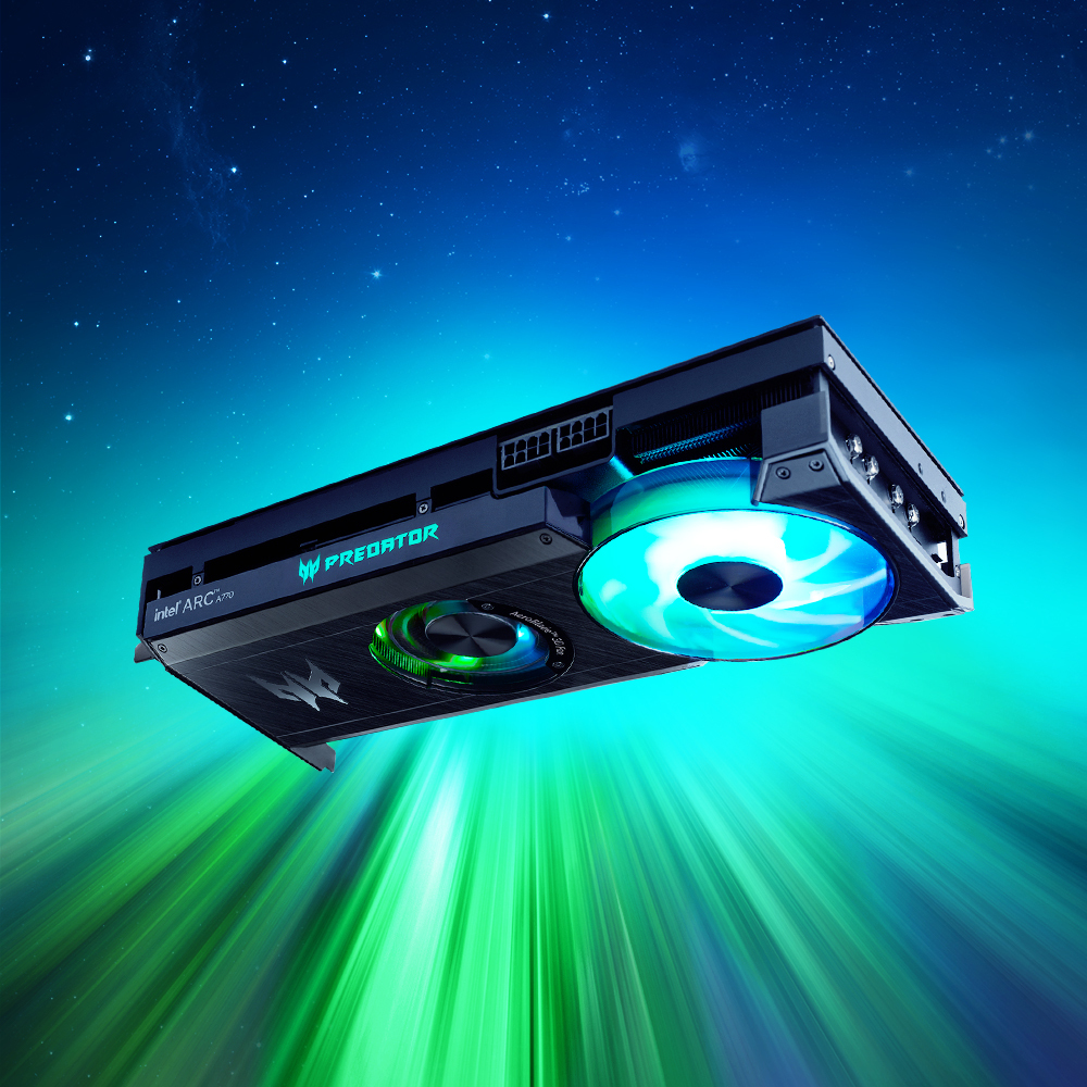 Immagine pubblicata in relazione al seguente contenuto: Acer Gaming condivide una foto della video card Predator BiFrost Intel Arc A770 | Nome immagine: news33722_Predator-BiFrost-Intel-Arc-A770_2.jpg