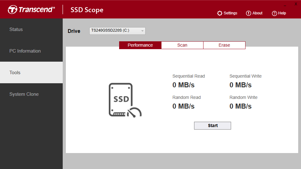 Media asset in full size related to 3dfxzone.it news item entitled as follows: SSD Management & Monitoring & Tuning Utilities: Transcend SSD Scope 4.11 | Image Name: news33842_Transcend-SSD-Scope_Screenshot_2.png