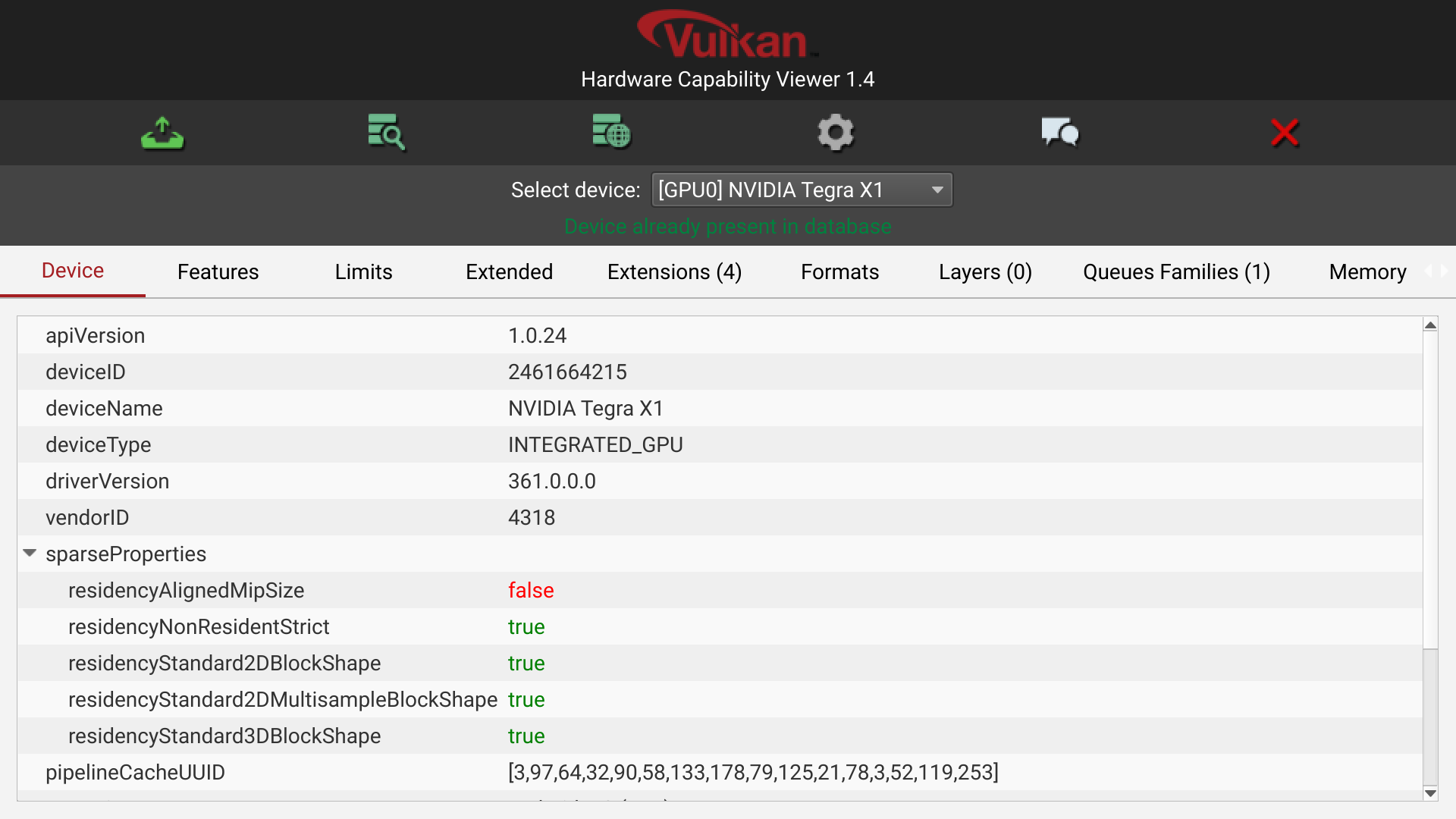 Immagine pubblicata in relazione al seguente contenuto: GPU & Vulkan APIs | Information Tools: Vulkan Hardware Capability Viewer 3.27 | Nome immagine: news33883_Vulkan-Hardware-Capability-Viewer_Screenshot_1.png