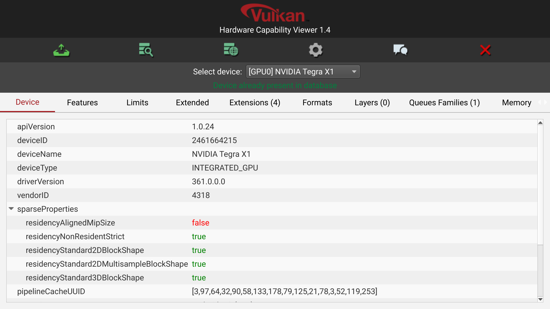 Media asset in full size related to 3dfxzone.it news item entitled as follows: GPU & Vulkan APIs | Information Tools: Vulkan Hardware Capability Viewer 3.27 | Image Name: news33883_Vulkan-Hardware-Capability-Viewer_Screenshot_1.png