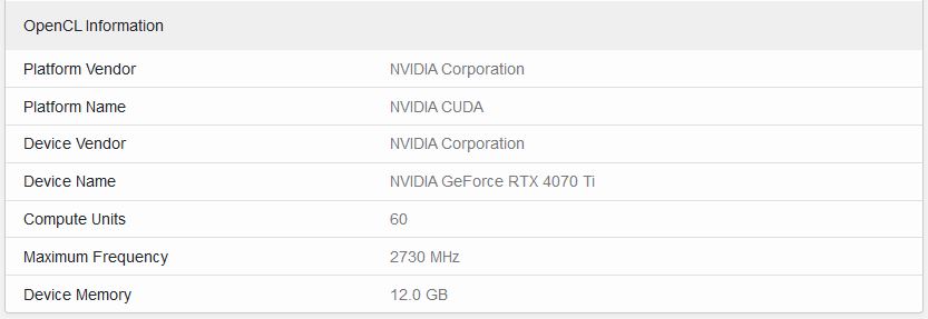 Immagine pubblicata in relazione al seguente contenuto: La video card GeForce RTX 4070 Ti testata con Geekbench in ambiente OpenCL | Nome immagine: news33989_NVIDIA-GeForce-RTX-4070-Ti_Leak-Testing_2.jpg