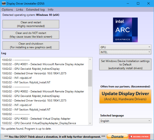 Media asset in full size related to 3dfxzone.it news item entitled as follows: Display Driver Uninstaller 18.0.6.0 rimuove i driver GPU di AMD, Intel e NVIDIA | Image Name: news34107_Display-Driver-Uninstaller_Screenshot_1.png