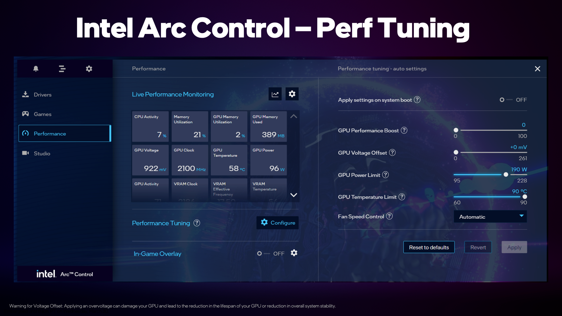 Immagine pubblicata in relazione al seguente contenuto: Intel rilascia l'update Arc & Iris Xe Graphics Windows Driver 31.0.101.4123 beta | Nome immagine: news34164_arc-performance-tuning_Screenshot_1.png