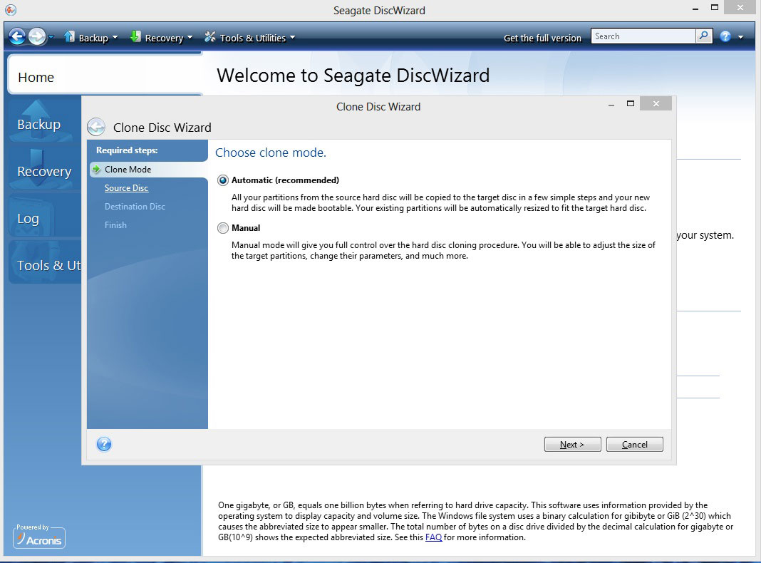 Immagine pubblicata in relazione al seguente contenuto: Configurare i nuovi SSD e HDD con l'applicazione Seagate DiscWizard 27.0.1 | Nome immagine: news34263_Seagate-DiscWizard_Screenshot_1.jpg