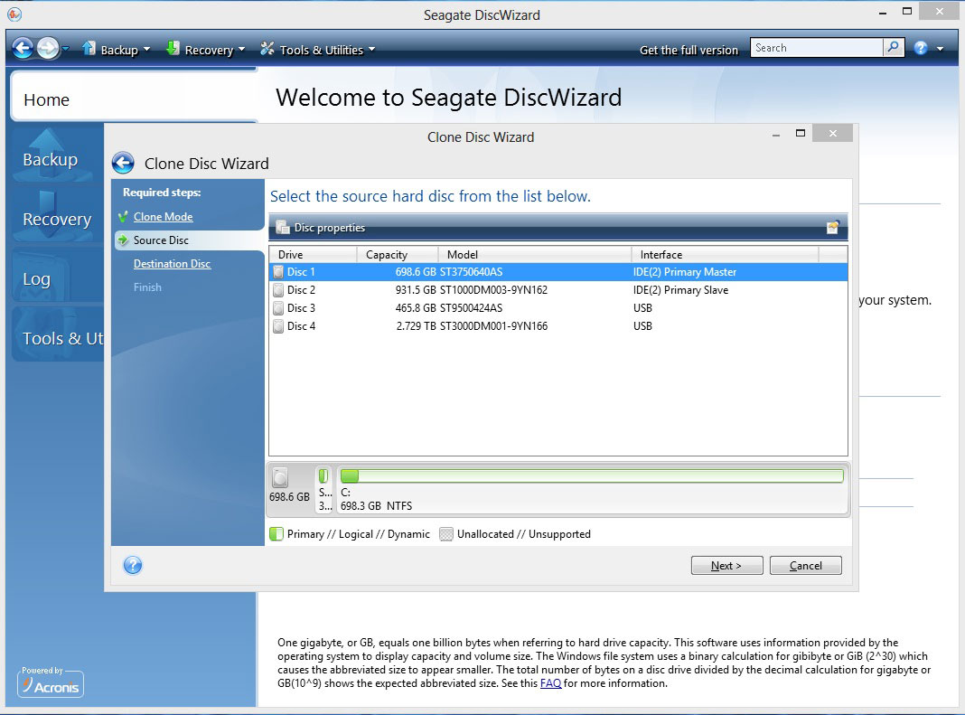 Immagine pubblicata in relazione al seguente contenuto: Configurare i nuovi SSD e HDD con l'applicazione Seagate DiscWizard 27.0.1 | Nome immagine: news34263_Seagate-DiscWizard_Screenshot_3.jpg