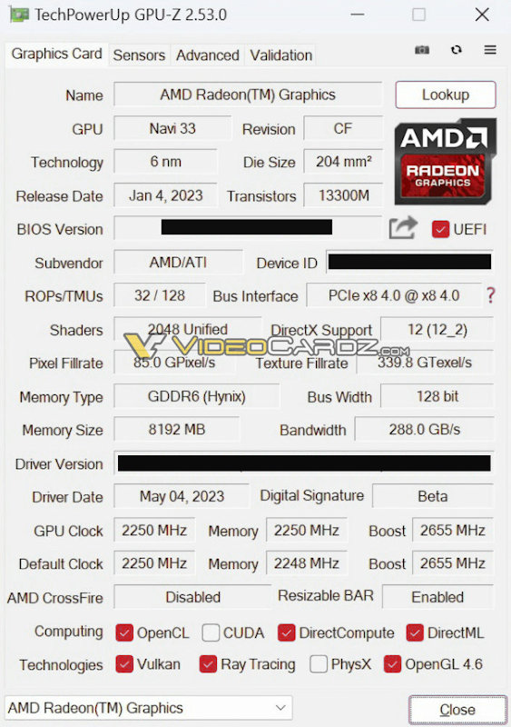 Immagine pubblicata in relazione al seguente contenuto: Le specifiche della video card AMD Radeon RX 7600 visualizzate da GPU-Z | Nome immagine: news34493_AMD-Radeon-RX-7600_2.jpg