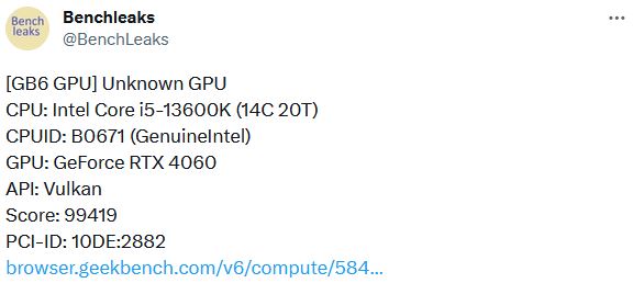 Immagine pubblicata in relazione al seguente contenuto: La video card GeForce RTX 4060 gi testata con Geekbench (API Vulkan e OpenCL) | Nome immagine: news34596_GeForce-RTX-4060_GeekBench_1.jpg