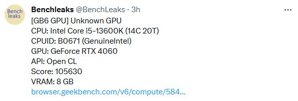 Immagine pubblicata in relazione al seguente contenuto: La video card GeForce RTX 4060 gi testata con Geekbench (API Vulkan e OpenCL) | Nome immagine: news34596_GeForce-RTX-4060_GeekBench_2.JPG